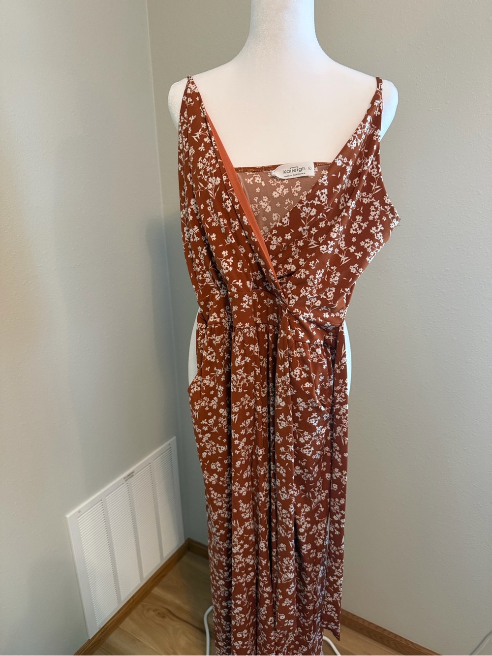 Kaileigh Rust Brown Floral Wrap Jumpsuit